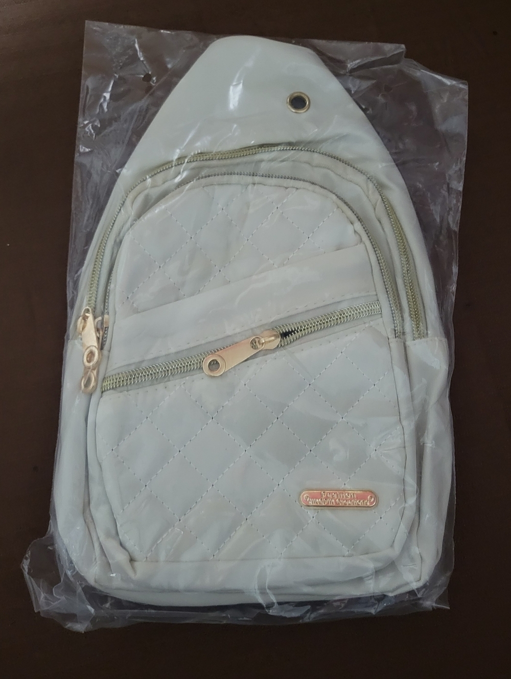 Quilted White Ivory Women's Sling Bag with Gold Accents